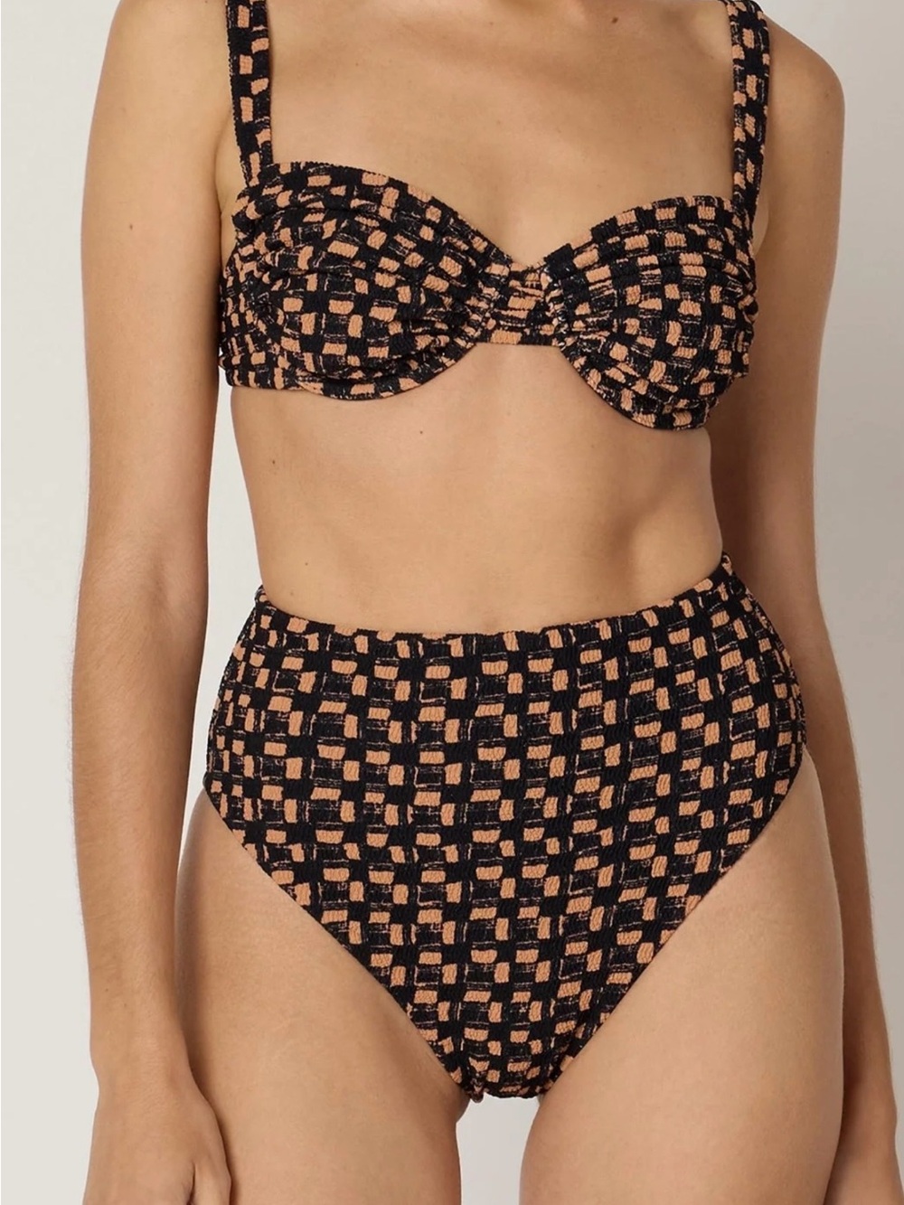 Cleobella Black & Peach Textured High-Waist Bikini Set